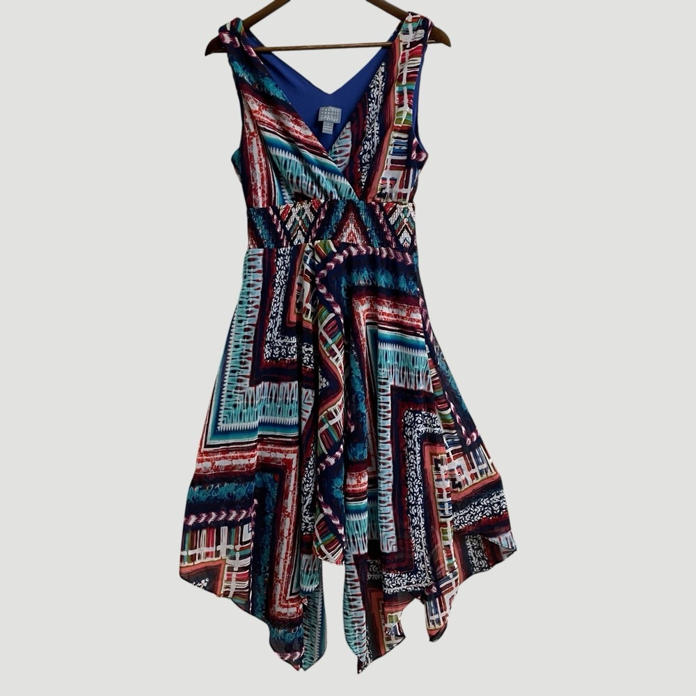 Rabbit Designs Abstract Geometric Smocked Waist Dress Women's Size 6